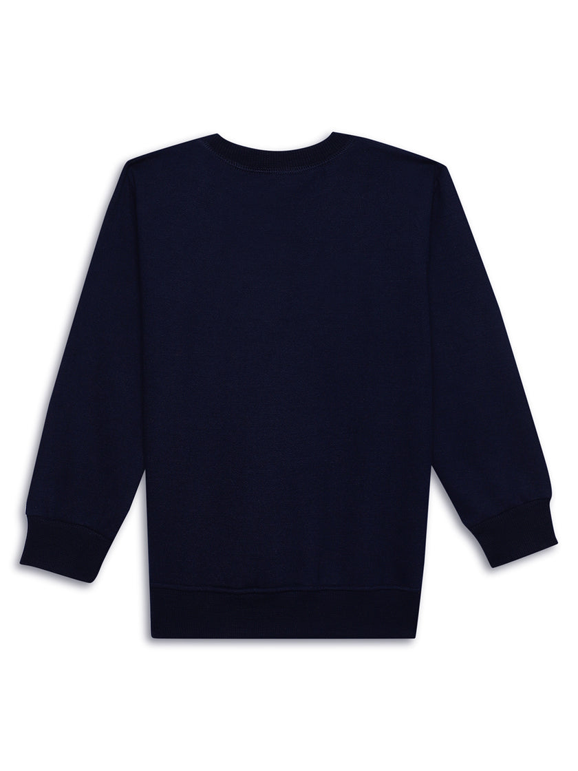 Mack Jonney Navy Blue Printed Round Neck Cotton Fleece Sweatshirt for Kids
