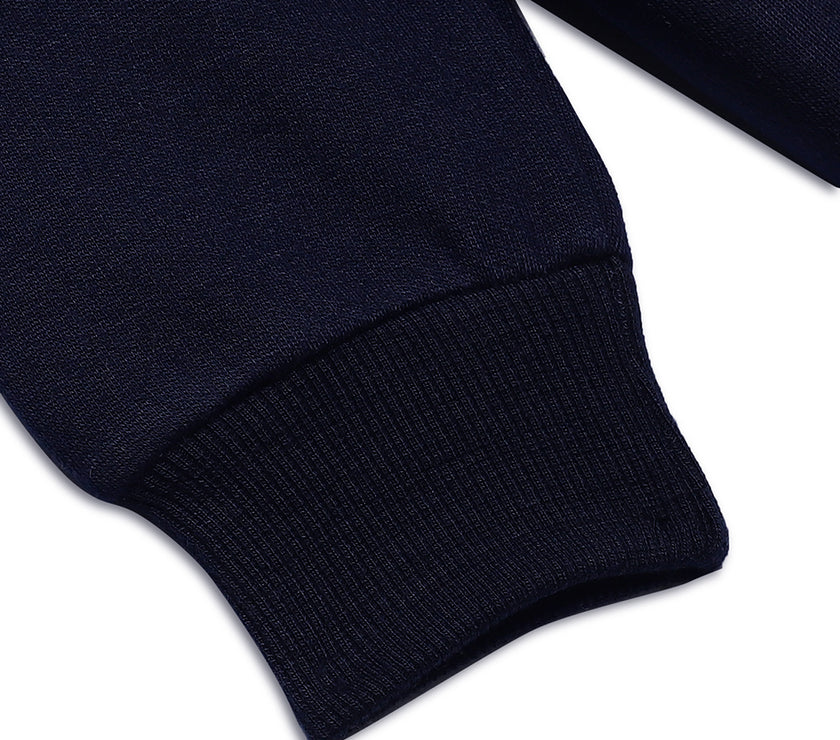 Mack Jonney Navy Blue Printed Round Neck Cotton Fleece Sweatshirt for Kids