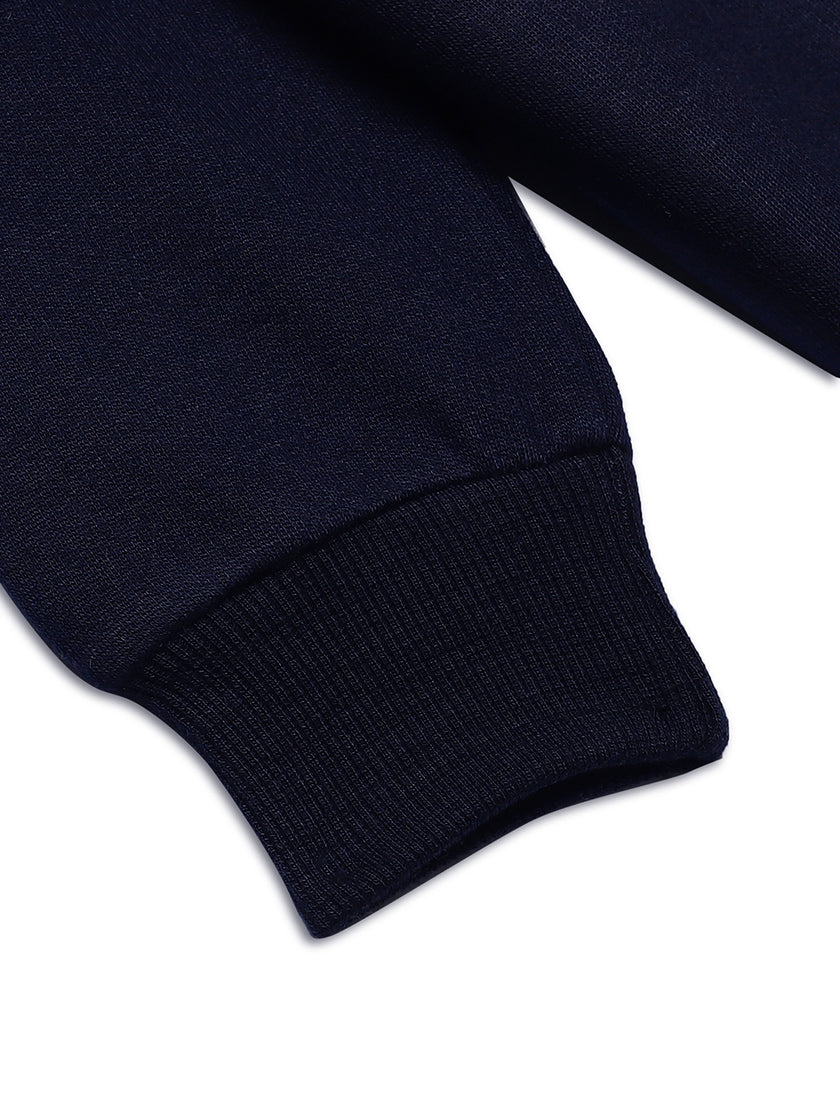 Mack Jonney Navy Blue Printed Round Neck Cotton Fleece Sweatshirt for Kids