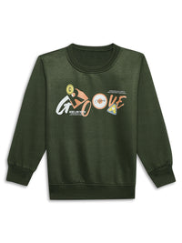 Mack Jonney Olive Printed Round Neck Cotton Fleece Sweatshirt for Kids