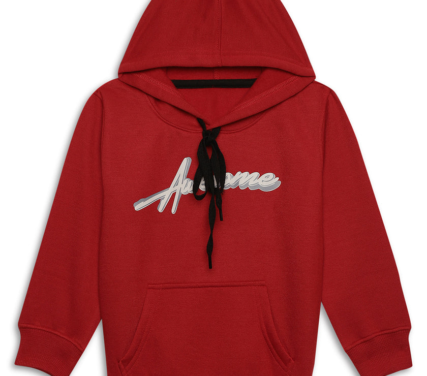 Mack Jonney Maroon Printed Hooded Cotton Fleece Sweatshirt for Kids