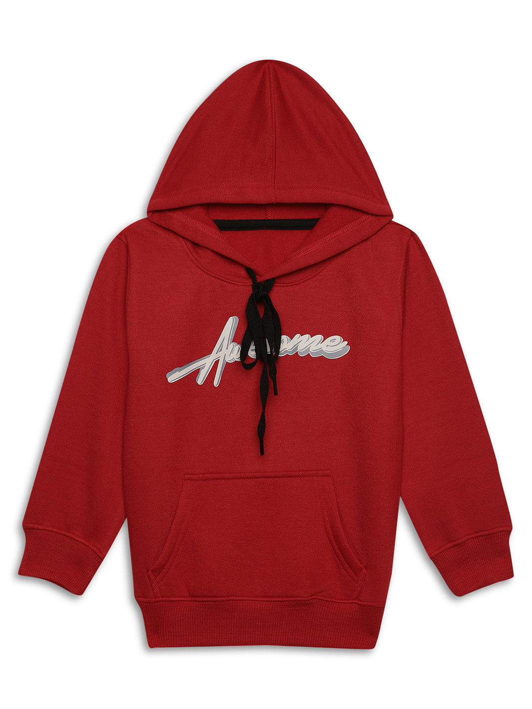 Mack Jonney Maroon Printed Hooded Cotton Fleece Sweatshirt for Kids