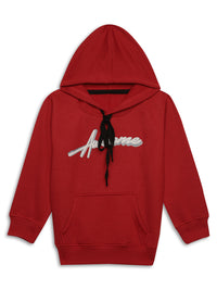 Mack Jonney Maroon Printed Hooded Cotton Fleece Sweatshirt for Kids