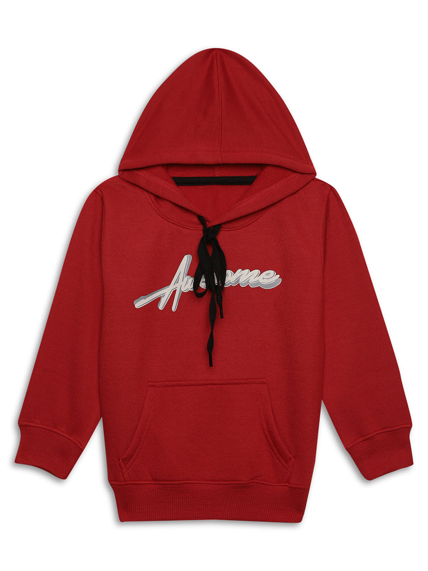 Mack Jonney Maroon Printed Hooded Cotton Fleece Sweatshirt for Kids