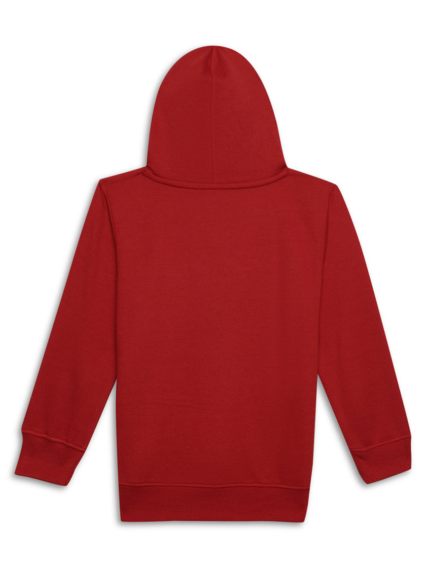 Mack Jonney Maroon Printed Hooded Cotton Fleece Sweatshirt for Kids