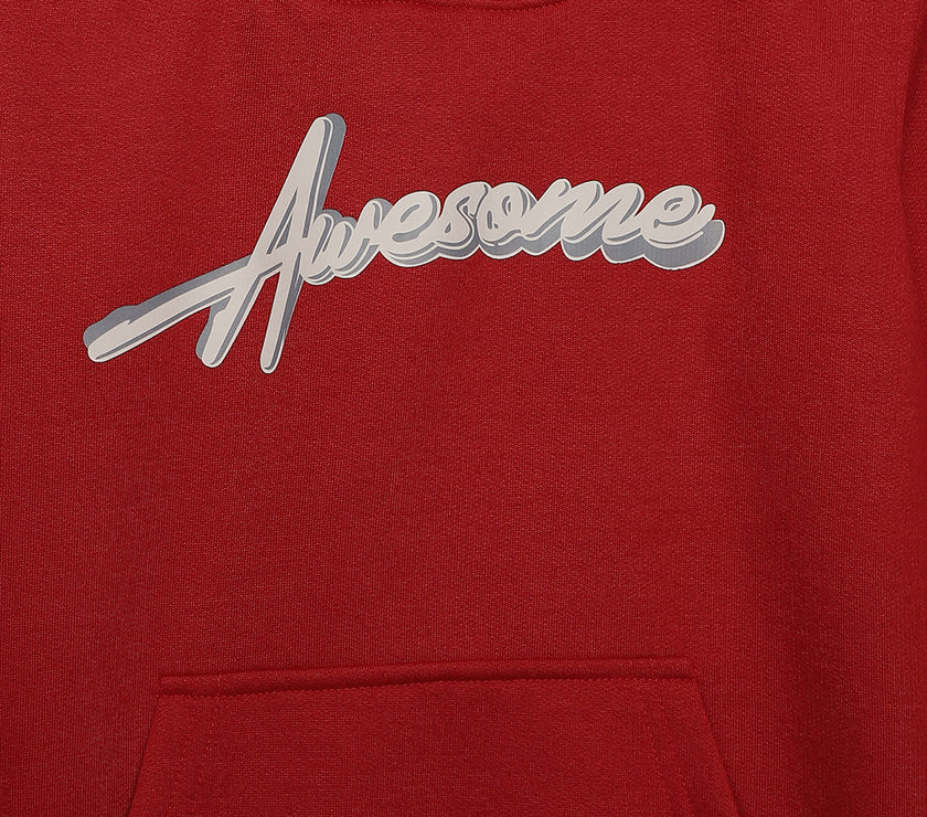 Mack Jonney Maroon Printed Hooded Cotton Fleece Sweatshirt for Kids