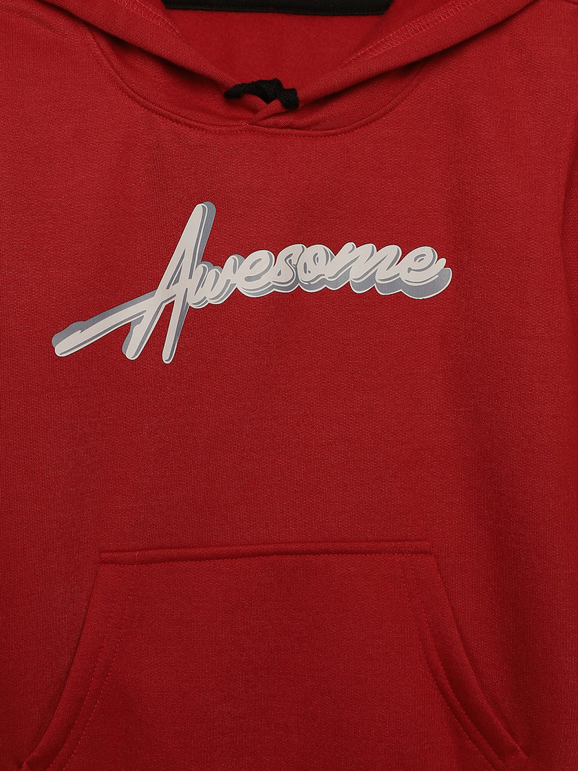 Mack Jonney Maroon Printed Hooded Cotton Fleece Sweatshirt for Kids
