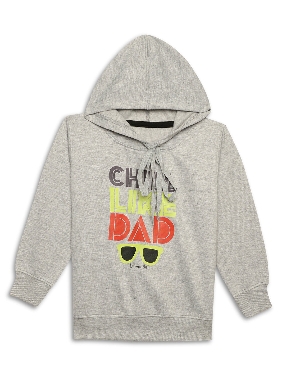 Mack Jonney Grey Melange Printed Hooded Cotton Fleece Sweatshirt for Kids