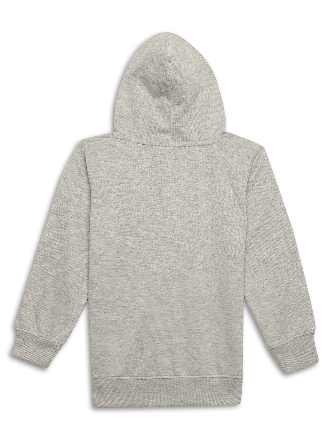 Mack Jonney Grey Melange Printed Hooded Cotton Fleece Sweatshirt for Kids