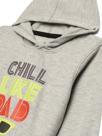 Mack Jonney Grey Melange Printed Hooded Cotton Fleece Sweatshirt for Kids