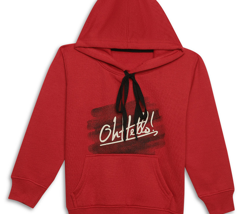 Mack Jonney Maroon Printed Hooded Cotton Fleece Sweatshirt for Kids
