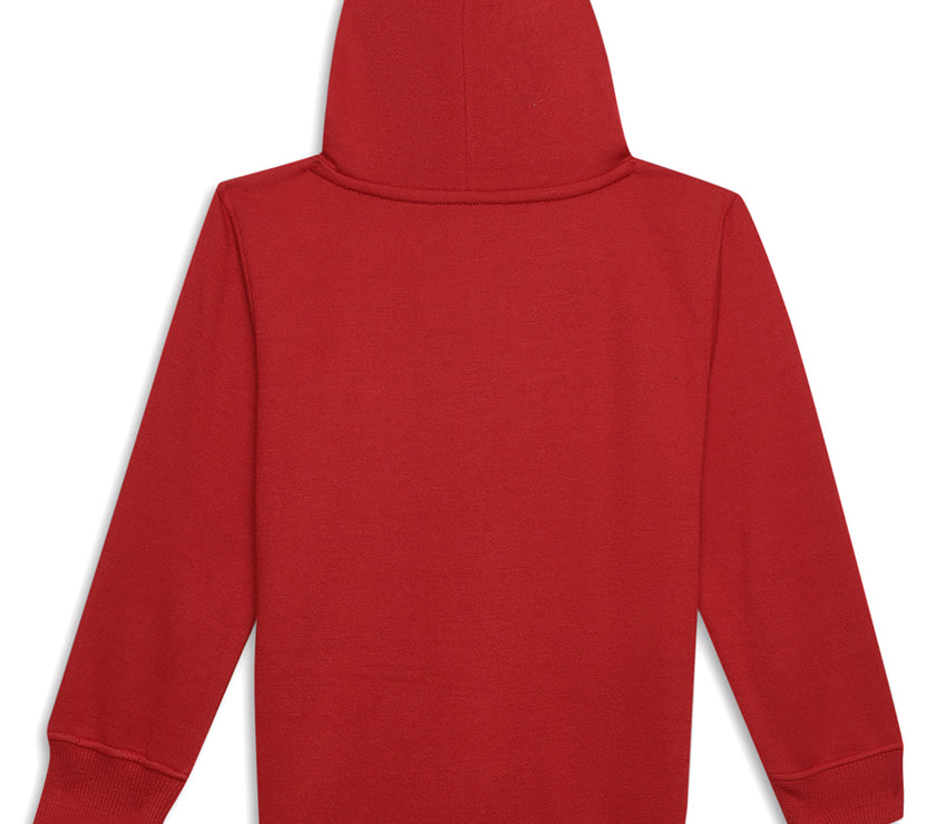 Mack Jonney Maroon Printed Hooded Cotton Fleece Sweatshirt for Kids