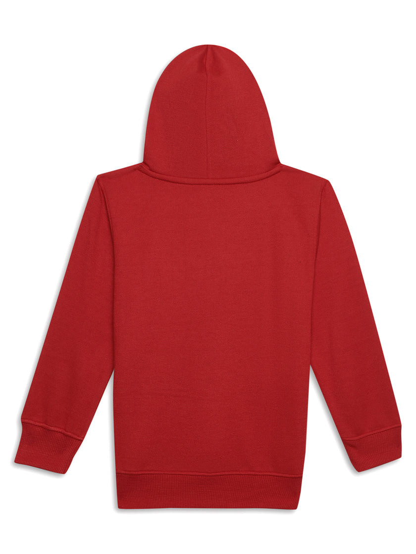 Mack Jonney Maroon Printed Hooded Cotton Fleece Sweatshirt for Kids
