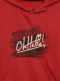 Mack Jonney Maroon Printed Hooded Cotton Fleece Sweatshirt for Kids