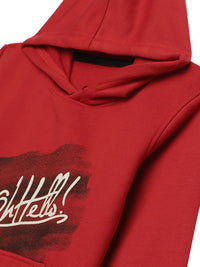 Mack Jonney Maroon Printed Hooded Cotton Fleece Sweatshirt for Kids