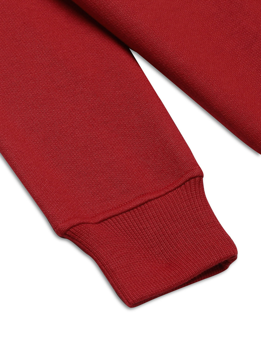 Mack Jonney Maroon Printed Hooded Cotton Fleece Sweatshirt for Kids