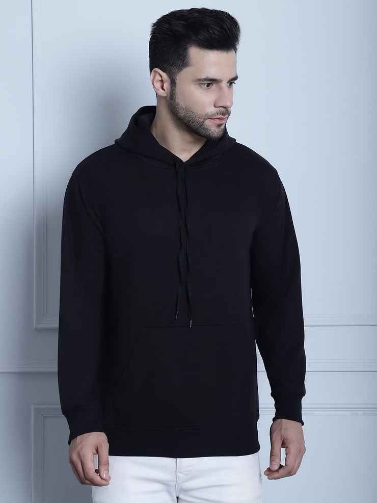 Mack Jonney Black Solid Hooded Cotton Fleece Sweatshirt for Men