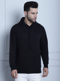 Mack Jonney Black Solid Hooded Cotton Fleece Sweatshirt for Men