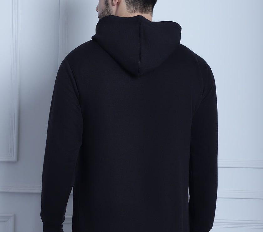Mack Jonney Black Solid Hooded Cotton Fleece Sweatshirt for Men