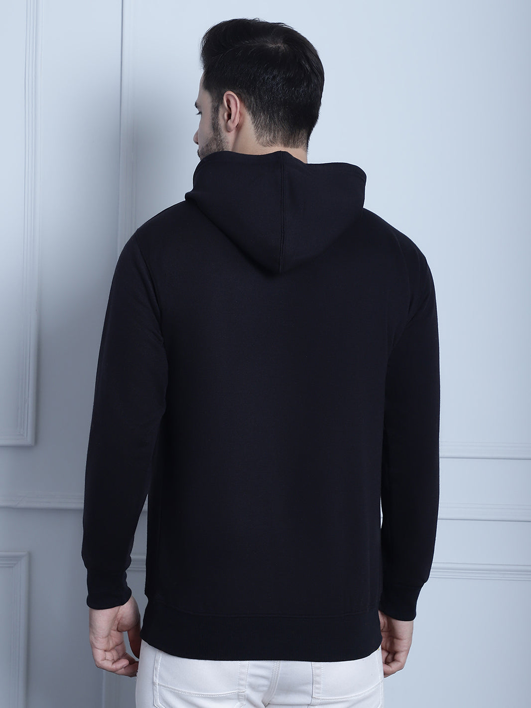 Mack Jonney Black Solid Hooded Cotton Fleece Sweatshirt for Men