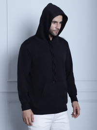 Mack Jonney Black Solid Hooded Cotton Fleece Sweatshirt for Men