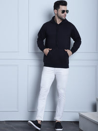 Mack Jonney Black Solid Hooded Cotton Fleece Sweatshirt for Men