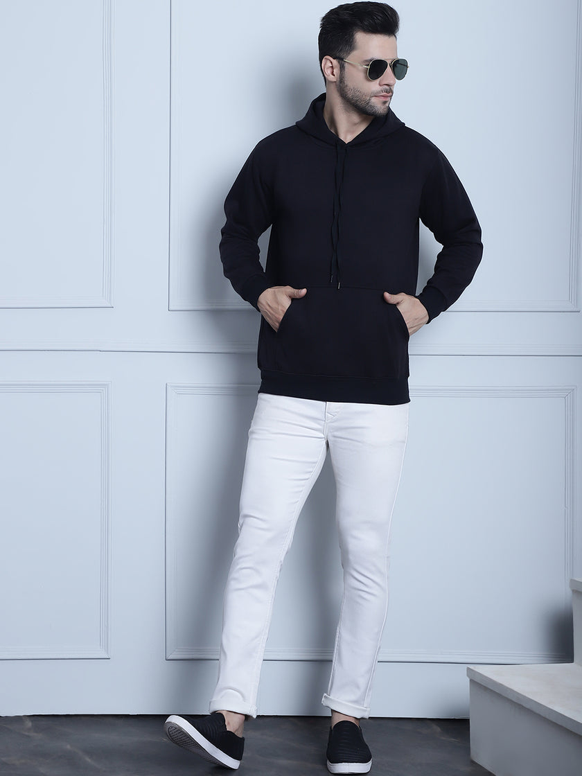 Mack Jonney Black Solid Hooded Cotton Fleece Sweatshirt for Men