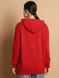 Mack Jonney Maroon Solid Hooded Cotton Fleece Sweatshirt for Women
