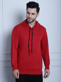 Mack Jonney Maroon Solid Hooded Cotton Fleece Sweatshirt for Men