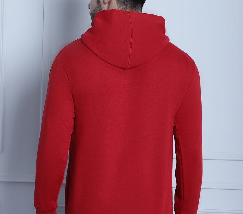 Mack Jonney Maroon Solid Hooded Cotton Fleece Sweatshirt for Men