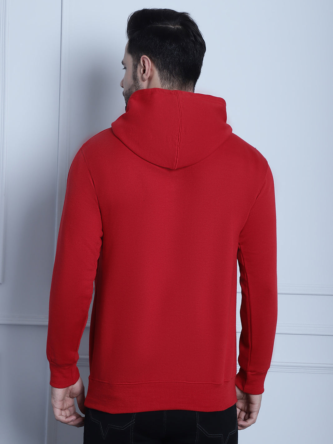 Mack Jonney Maroon Solid Hooded Cotton Fleece Sweatshirt for Men
