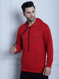 Mack Jonney Maroon Solid Hooded Cotton Fleece Sweatshirt for Men