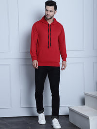 Mack Jonney Maroon Solid Hooded Cotton Fleece Sweatshirt for Men