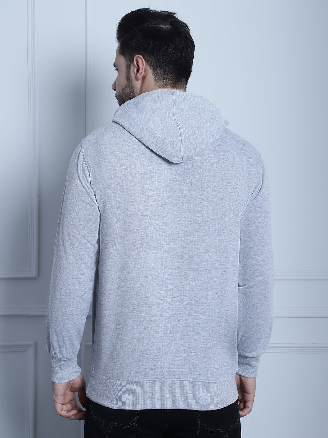 Mack Jonney Grey Melange Solid Hooded Cotton Fleece Sweatshirt for Men