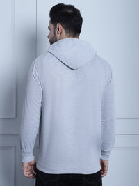 Mack Jonney Grey Melange Solid Hooded Cotton Fleece Sweatshirt for Men