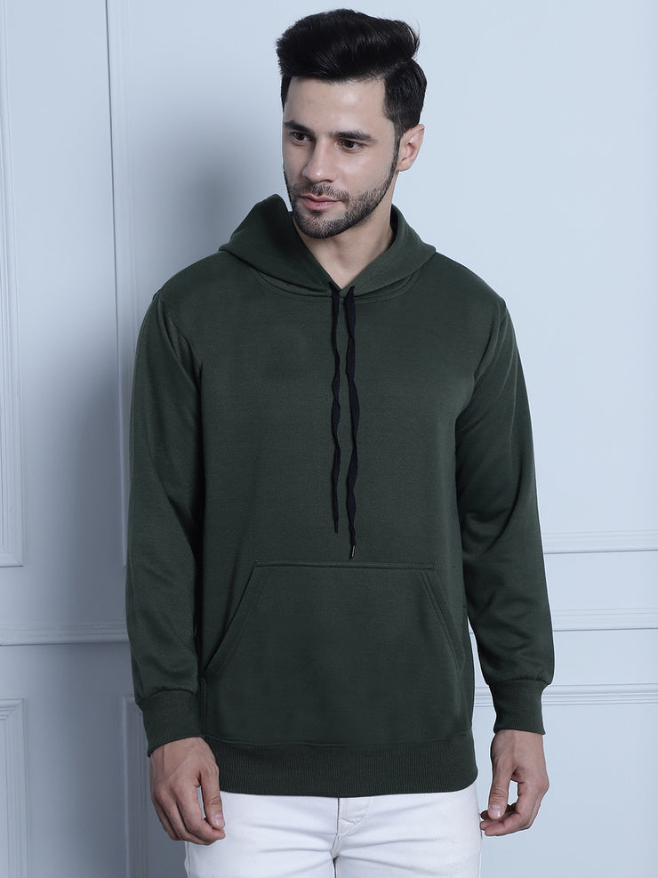Mack Jonney Olive Solid Hooded Cotton Fleece Sweatshirt for Men