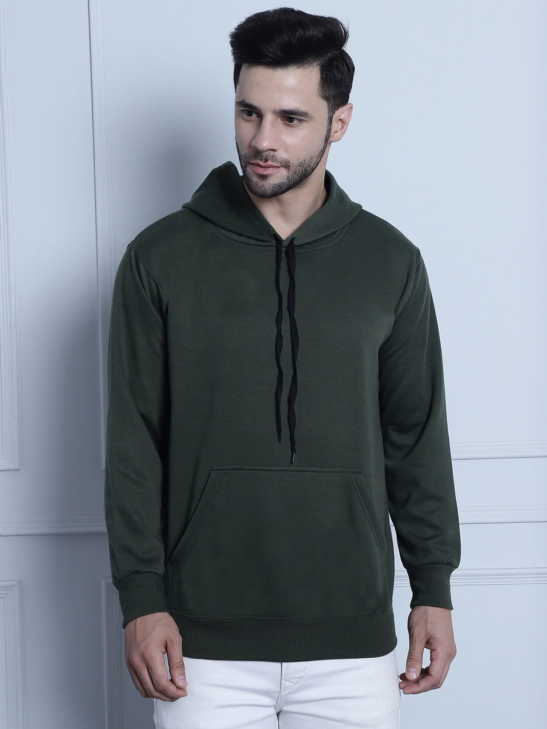 Mack Jonney Olive Solid Hooded Cotton Fleece Sweatshirt for Men