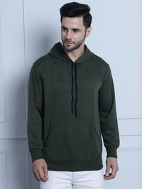 Mack Jonney Olive Solid Hooded Cotton Fleece Sweatshirt for Men