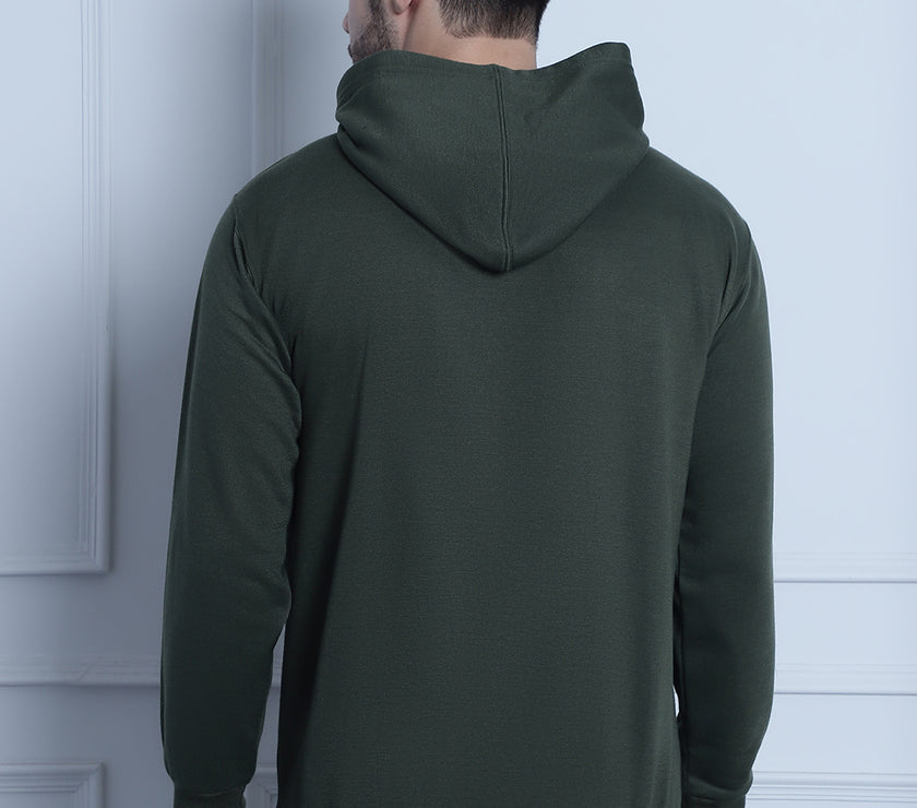 Mack Jonney Olive Solid Hooded Cotton Fleece Sweatshirt for Men