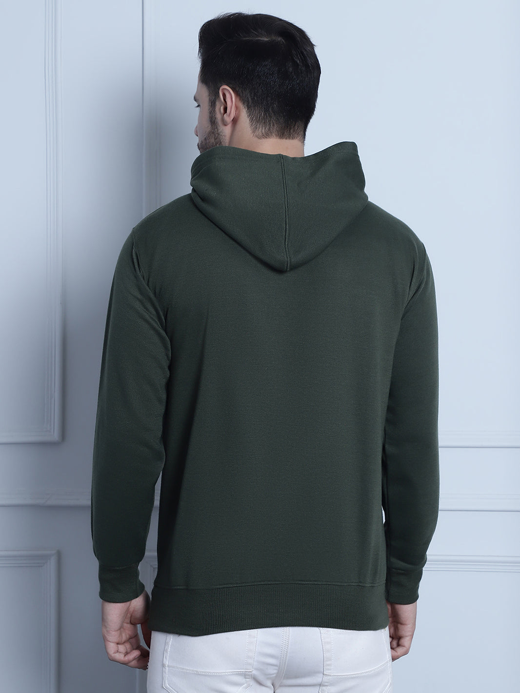 Mack Jonney Olive Solid Hooded Cotton Fleece Sweatshirt for Men