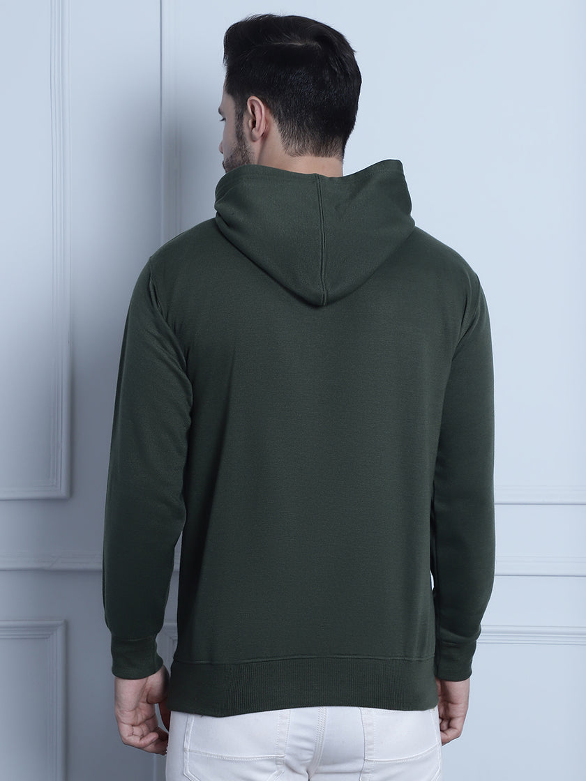 Mack Jonney Olive Solid Hooded Cotton Fleece Sweatshirt for Men