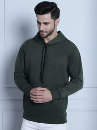 Mack Jonney Olive Solid Hooded Cotton Fleece Sweatshirt for Men