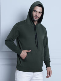 Mack Jonney Olive Solid Hooded Cotton Fleece Sweatshirt for Men