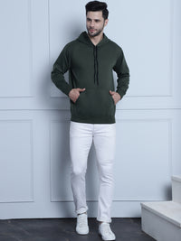 Mack Jonney Olive Solid Hooded Cotton Fleece Sweatshirt for Men