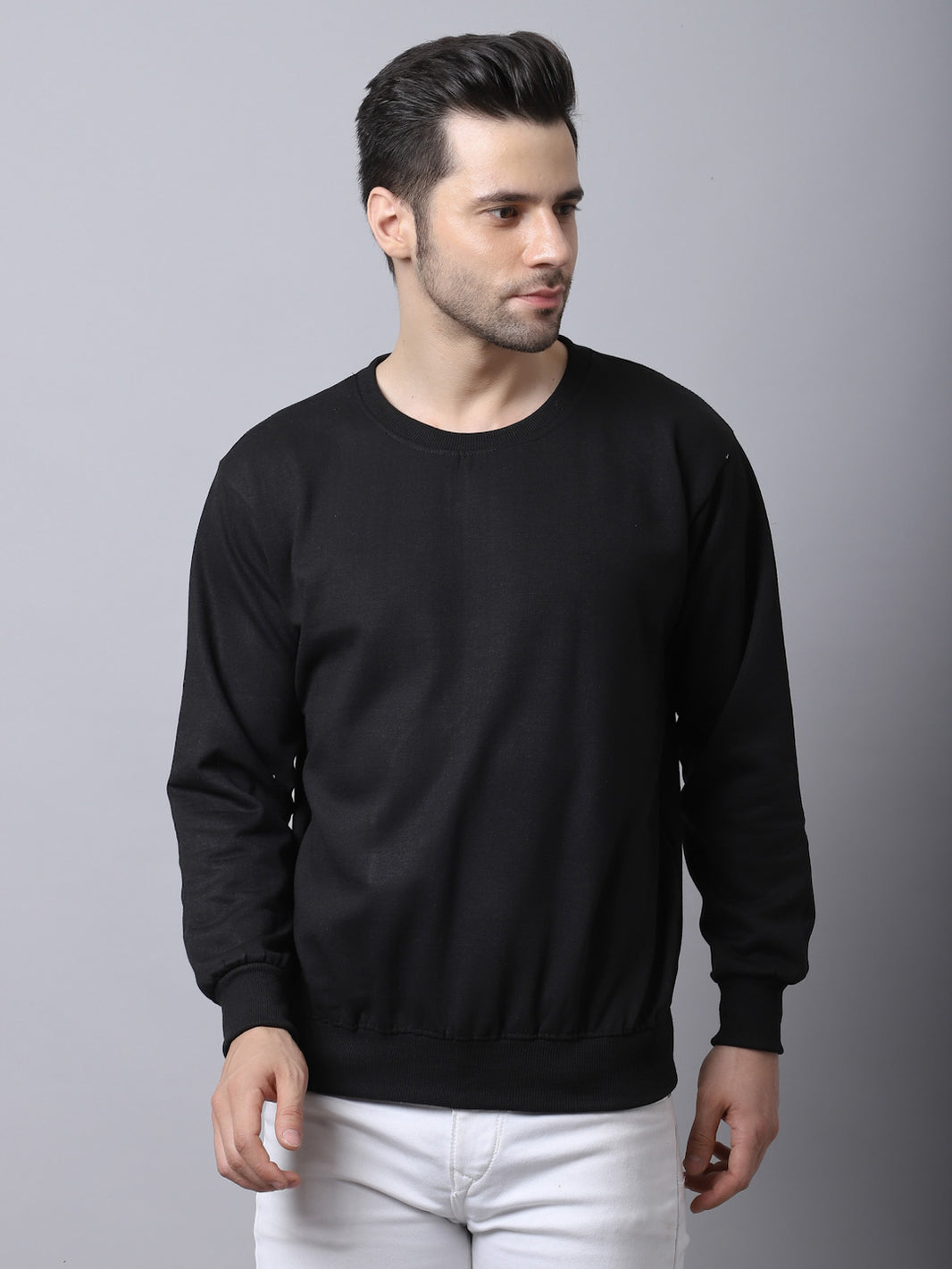 Mack Jonney Fleece Round Neck Black Sweatshirt for Men