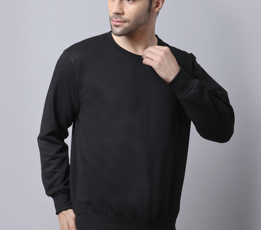 Mack Jonney Fleece Round Neck Black Sweatshirt for Men