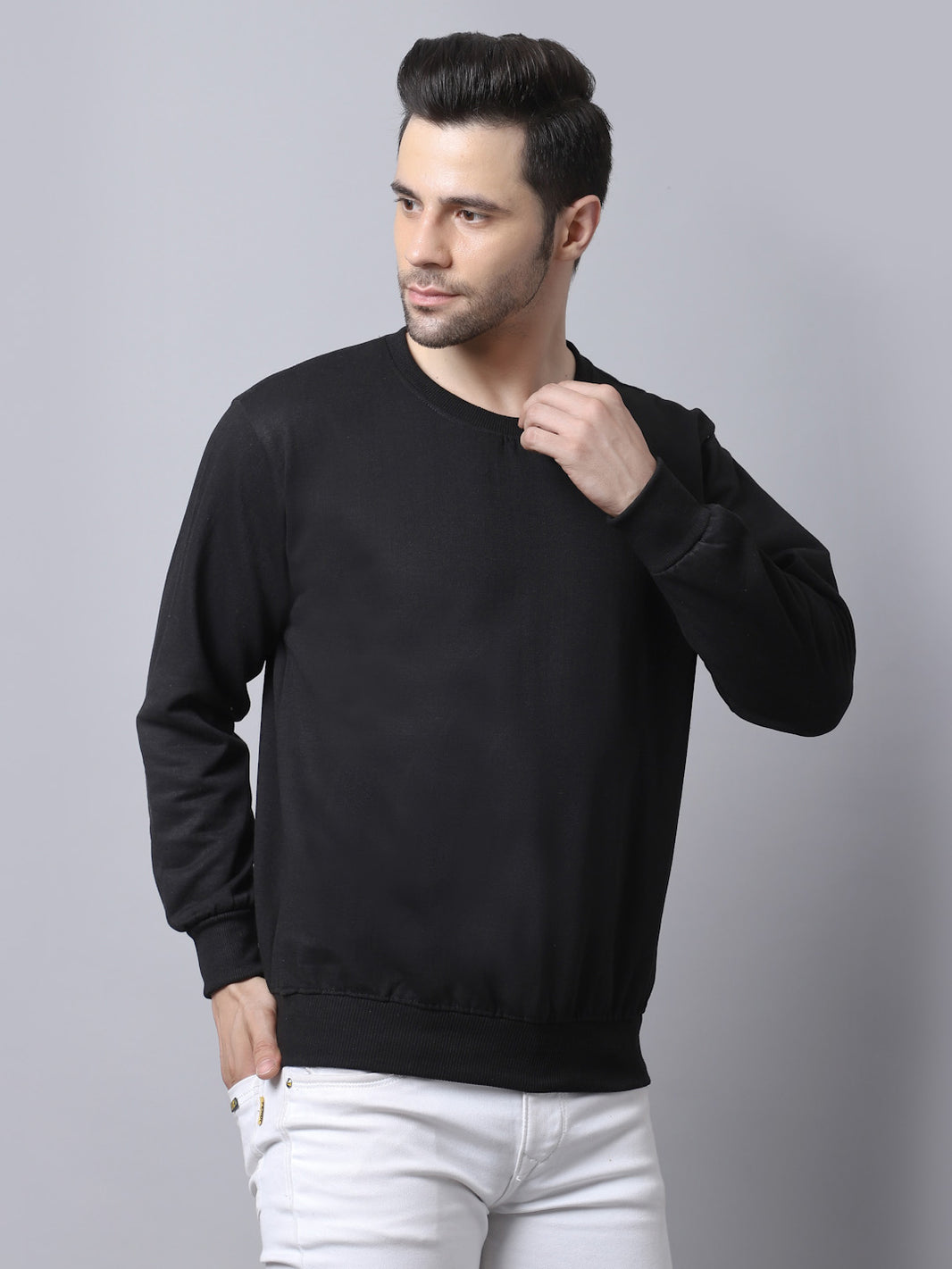 Mack Jonney Fleece Round Neck Black Sweatshirt for Men