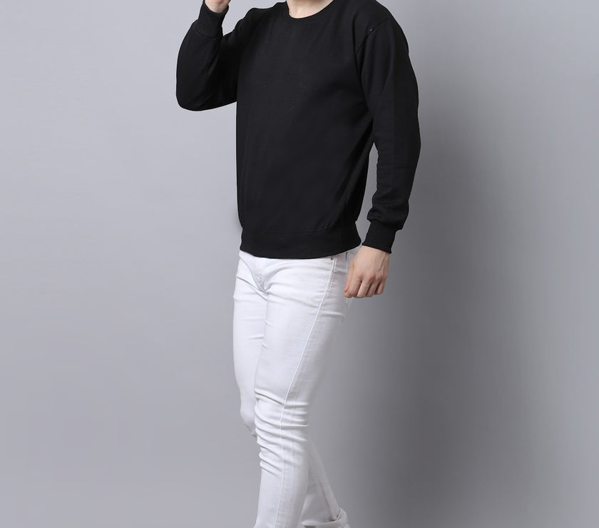 Mack Jonney Fleece Round Neck Black Sweatshirt for Men