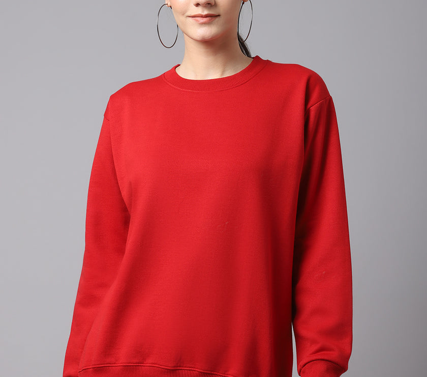 Mack Jonney Fleece Round Neck Maroon Sweatshirt For Women