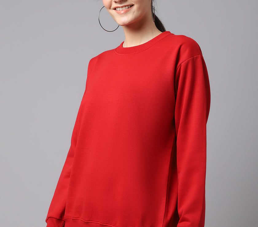 Mack Jonney Fleece Round Neck Maroon Sweatshirt For Women